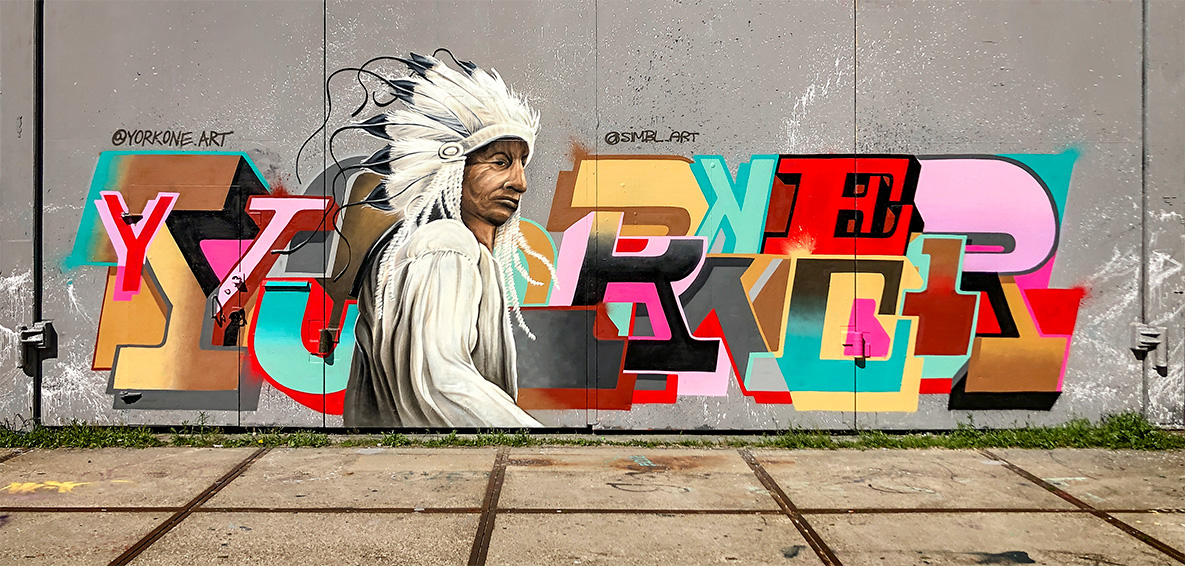 street-art. graffiti, spraycan, painting, spuitbus, american, american native, native, cheyenne, indians,