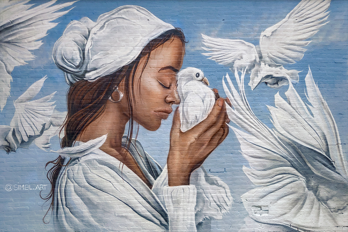 street-art, graffiti, spraycan, painting, spuitbus, doves, white doves, inner, reflection, inner-reflection, meditation, mindfulness, peace, hengelo, 