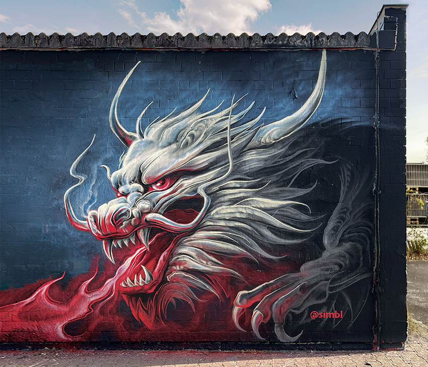 jan stel, simbl, mon 030, street art, graffiti, dragon, Berlin, Germany
